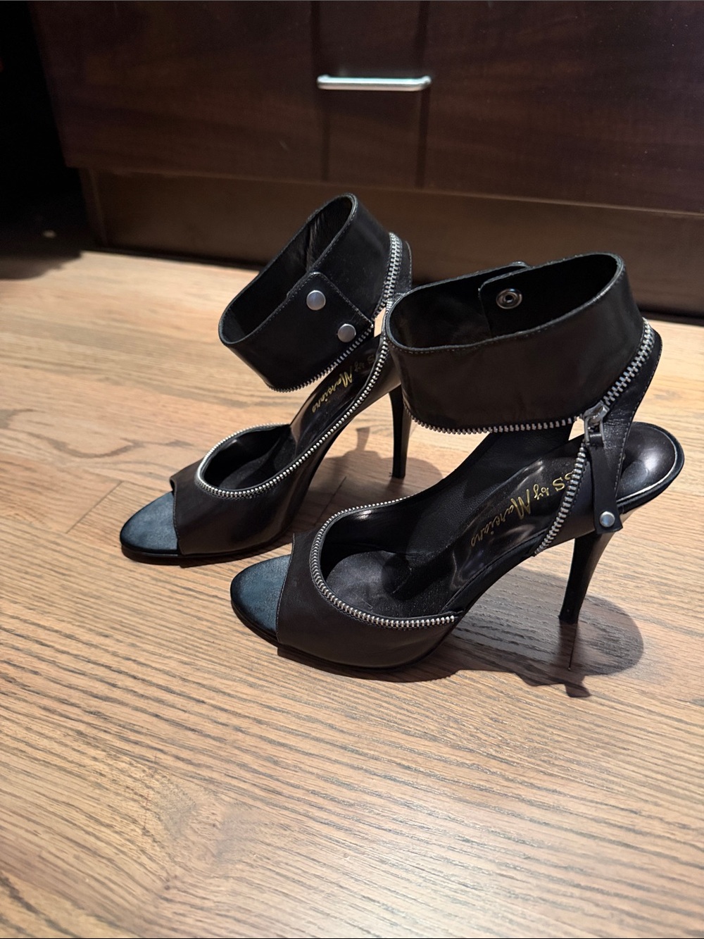 Guess by Marciano Leather Women's High Heel Sandals with Zipper Trim